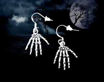 50% On SALE Halloween Earrings..Halloween Jewelry..Skeleton Hand Earrings..Skeleton Earrings..The Walking Dead.925 Silver Wire.FREE SHIPPING