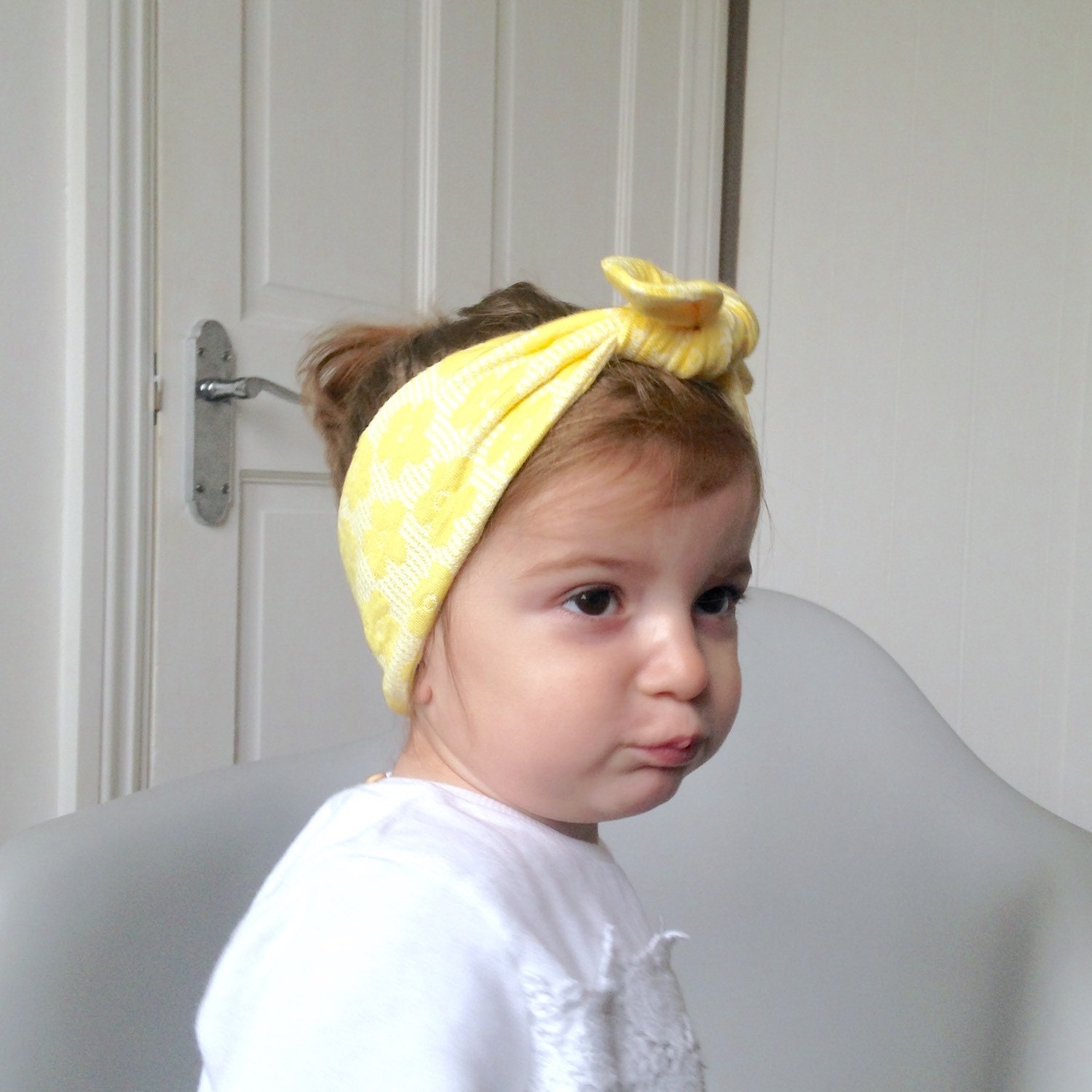 baby head wrap / yellow floral lace look head wrap / knot