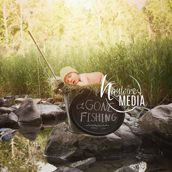 Newborn Baby Toddler Child Gone Fishing Chalkboard