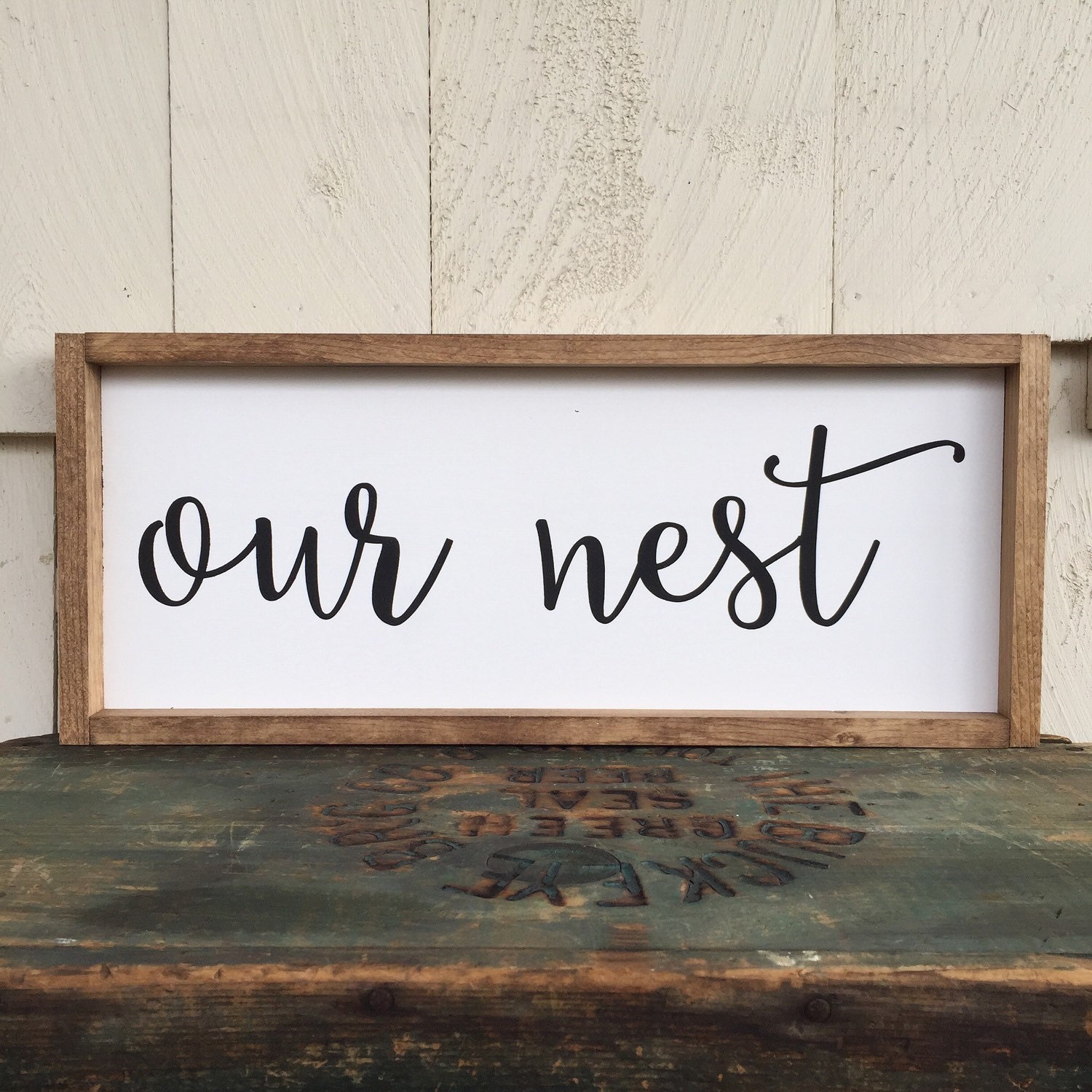 Our Nest Framed Wood Sign Custom Home Decor Couple Wall Art