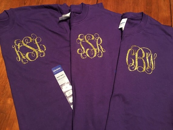 SALE Monogrammed Glitter HTV T-Shirt Gold/Purple by DowntownGifts