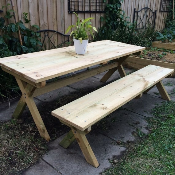 DIY X-leg picnic table and bench woodworking plans by 