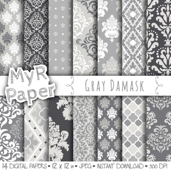 damask digital paper GRAY DAMASK digital paper pack by MyRpaper