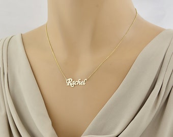 Dainty Solid Gold Name Necklace, 1 Inch Personalized Necklace Laser Cut Fine Jewelry GC51