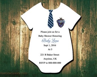 Onesie Invitations, Baby Shower onesie card invitation, Harry Potter Theme baby shower