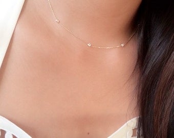 Dainty diamonds by the yard choker necklace / cz choker necklace / minimalist choker 14k gold / station necklace / diamond station necklace