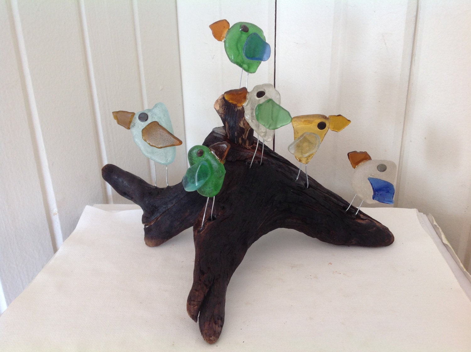 Beach Glass birds Beach glass art Driftwood art Beach home