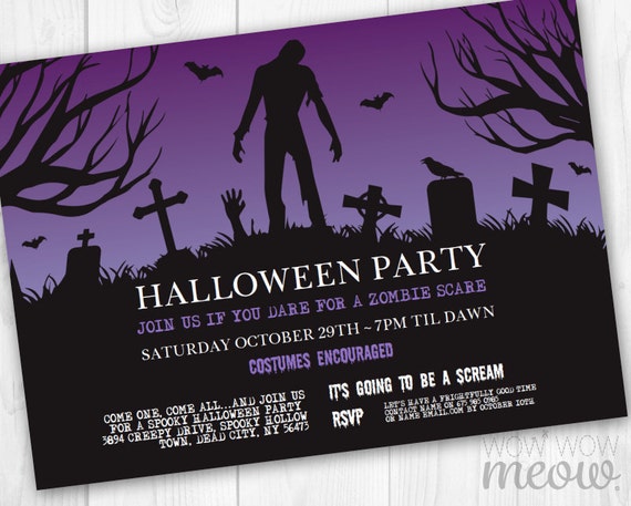 letter invitation an dinner for Party Zombie Printable Halloween DOWNLOAD INSTANT Invitation