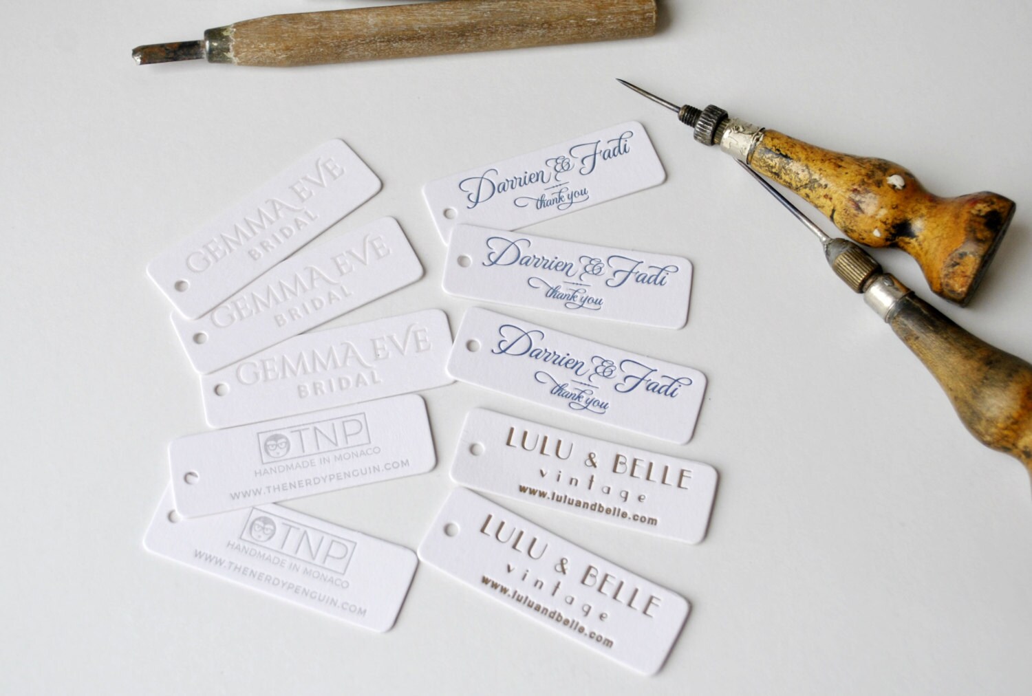 100 Custom letterpress tags; letterpress hang tags, thank you tags