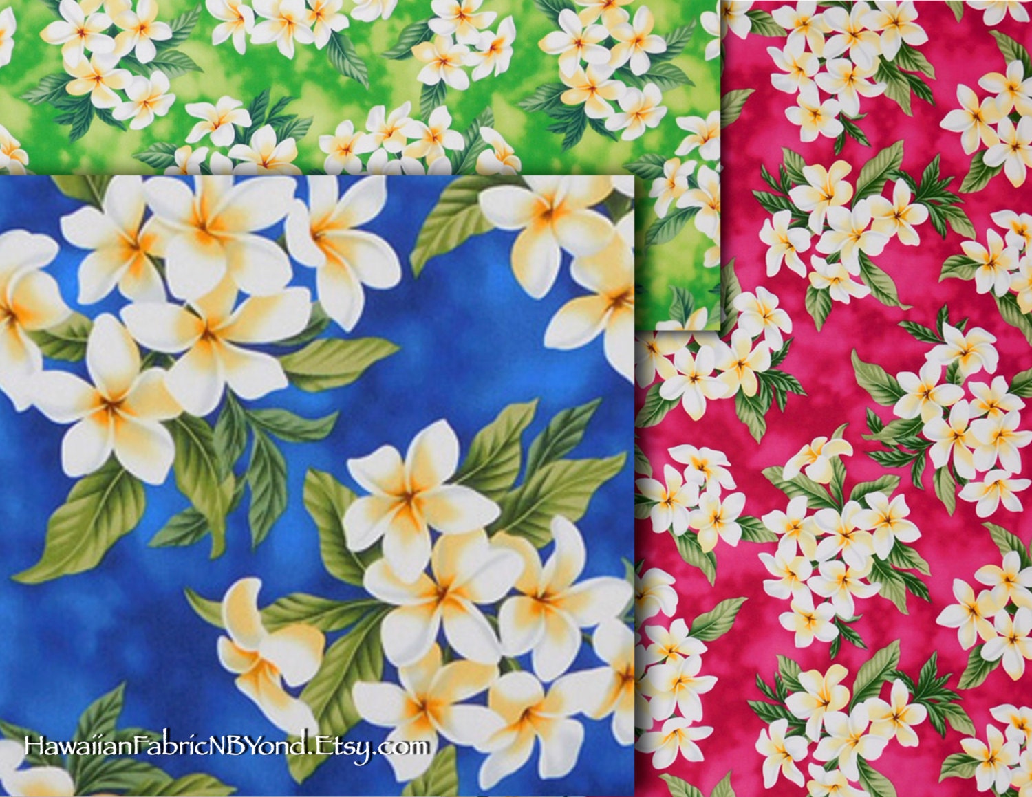 Hawaiian Floral Fabric Plumeria Flowers by HawaiianFabricNBYond
