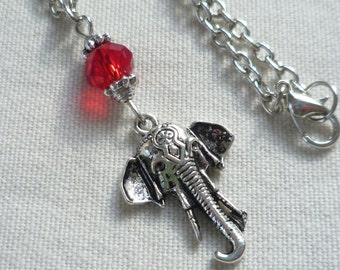 Elephant necklace,birthstone necklace,elephant jewellery,handmade,birthstone jewellery,july birthstone,gift,silver elephant pendant