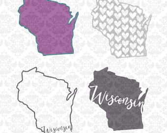 Wisconsin State Set Chevron Outline Home Love Hearts SVG DXF Ai Eps PNG Scaled Vector Instant Download Commercial Cut File Cricut Silhouette