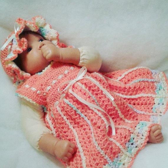Orange Cream Crochet Baby Girl Dress And Hat Set by JeremiahBaby1