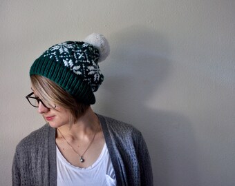 THE SCANDINAVIAN SNOWFLAKE | Pom Pom Hat | Slouchy Beanie Hat | Handknit Hat | Custom Knit Hat | Fair Isle Knit Hat