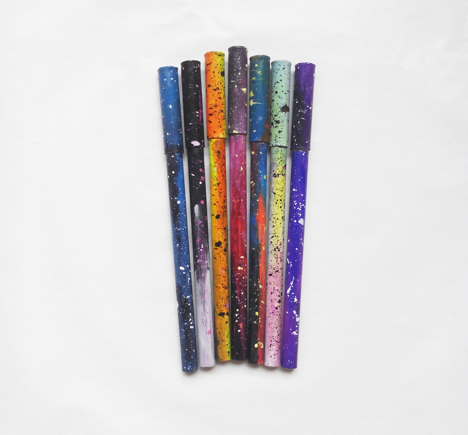 Set of 7 galaxy pens made from recycled paper LIMITED by BetkaArt