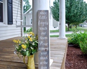 Wood sign- Since little fingers touch our floors sign. Baby shower, front door, home decor, wooden, signs, wood, porch sign, welcome sign.