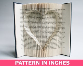 Book Folding Pattern in inches Inverted Heart: Book Folding Tutorial, Cut and Fold, Free printable downloads to personalise your book art