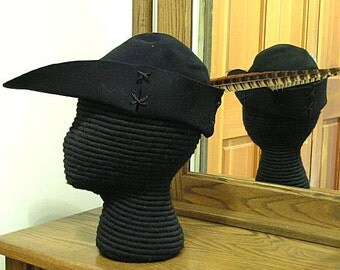 Black Felt Bycocket - Laced Gothic - Hunter's Cap - SCA Robin Hood Hat