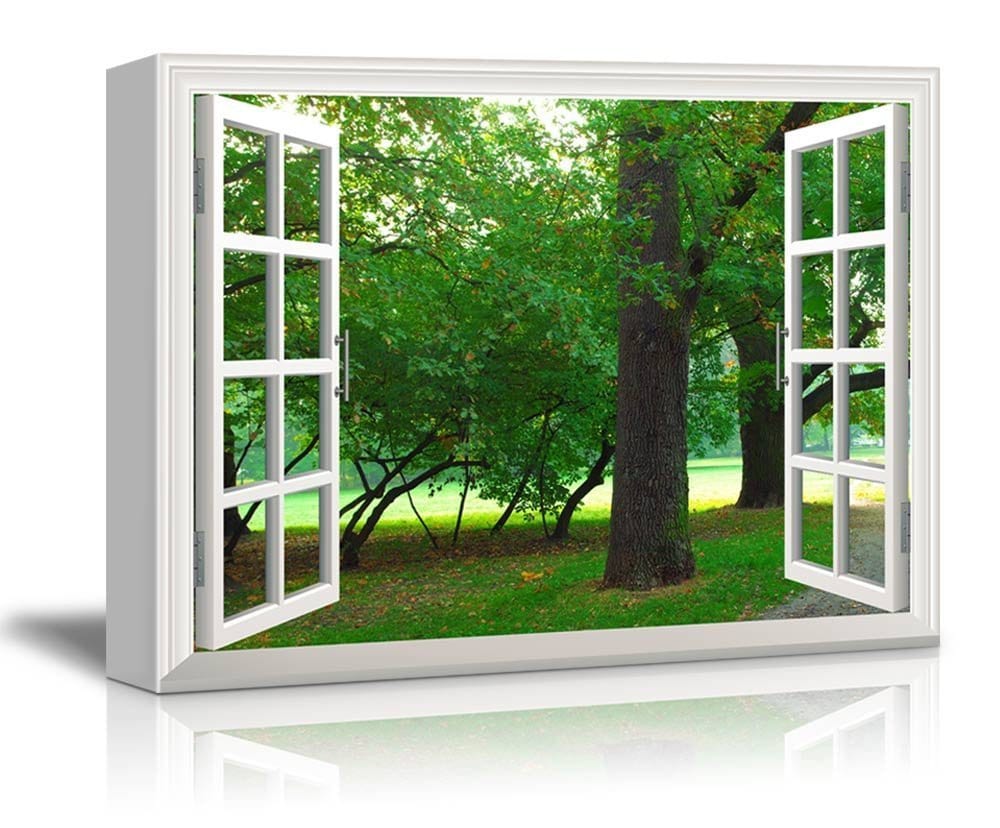 Creative Window View Canvas Prints Wall Art Park in Autumn