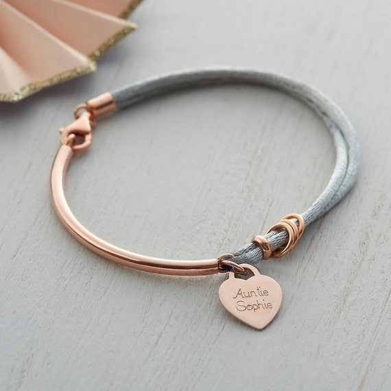 gold personalised Rose Personalised Bangle rose Silk Gold Charm Hurleyburleygifts  bracelet And by