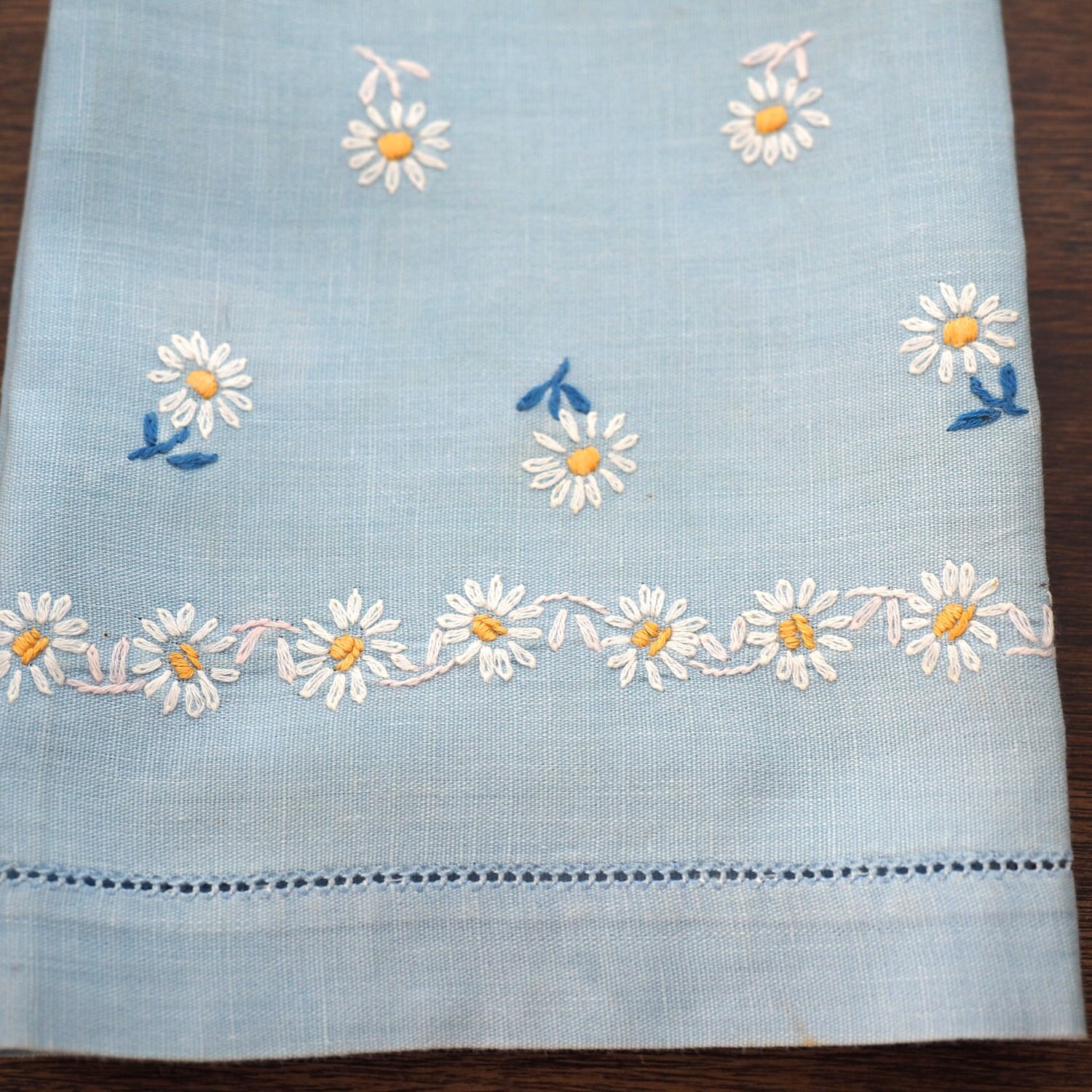 Blue Linen Hand Towel Two Tea Towels White by LiliesLegacies