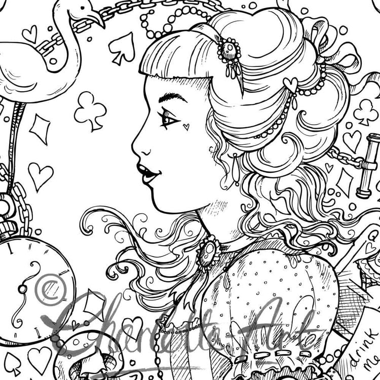 Adult Colouring Page. Alice in Wonderland by CharlotteThomsonArt