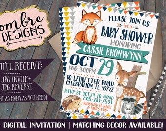 Woodland Baby Shower Invitation, Forest Animals, Woodland Party, Matching Woodland Baby Shower Decorations Available
