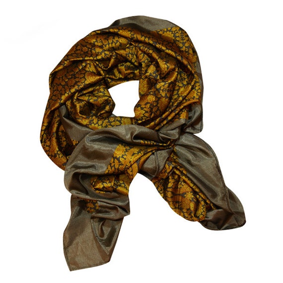 Soft brown and gold patterned scarf Mara Gold