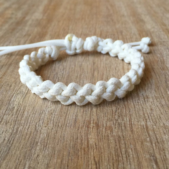 Braided Bracelet Waxed Cord Bracelet White Bracelet Surfer