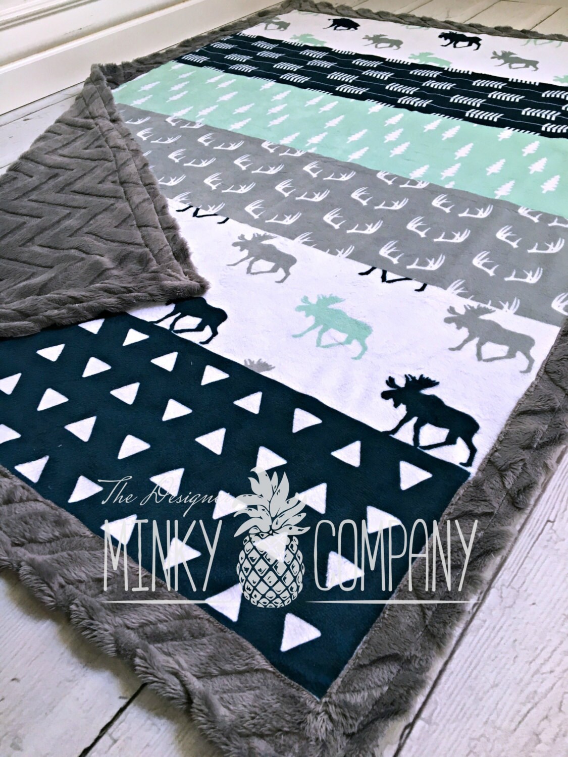 Moose Baby Blanket Designer Faux Quilt Moose Minky