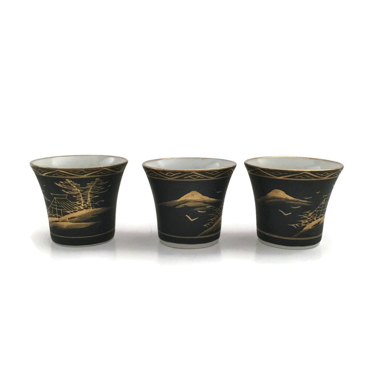 Vintage Japanese Sake Cups With Geisha Lithophane Vintage
