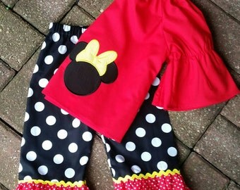 Minnie mouse clothing, Minnie mouse outfit, Disney outfit, Disney clothing, girls clothing, boutique clothing, Ruffle pants, Pants outfit