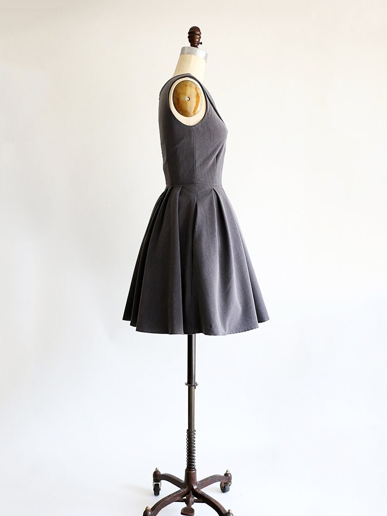 SUNDAY Charcoal dark charcoal gray pointed collar dress.