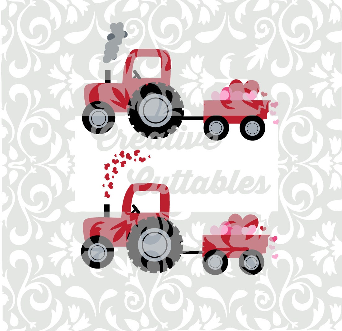 Download SVG Valentine Tractor Hearts designs for Silhouette or other