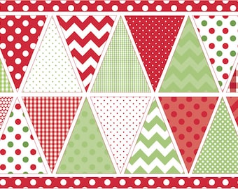 Festive Green Red Christmas DIY Bunting Panel Fabric by Riley Blake Designs per 60cm panel