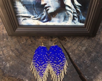 Starry Night 24K Gold dipped Star earrings Beaded Earrings Native American Earrings Fringe Earrings Seed Bead Earrings Boho Earrings