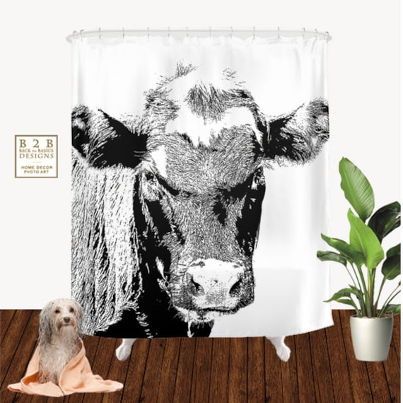 Black Cow Shower Curtain White Animal CurtainBath