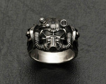 Brotherhood of Steel Helmet ring inspired by Fallout made from white bronze