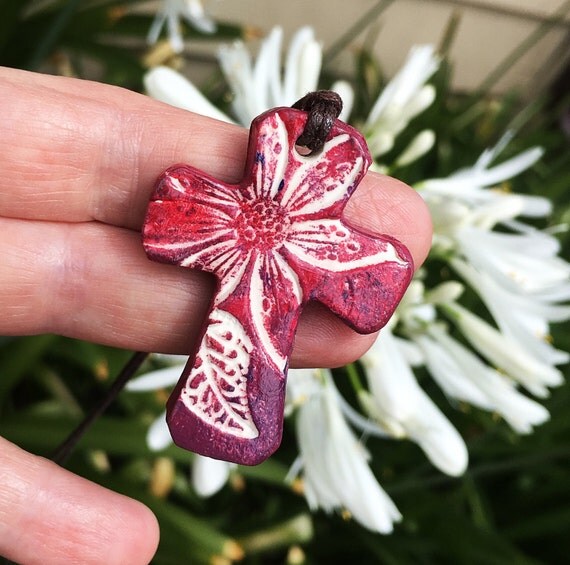 Large Flower Cross Pendant Hawaiian cross Unique Cross