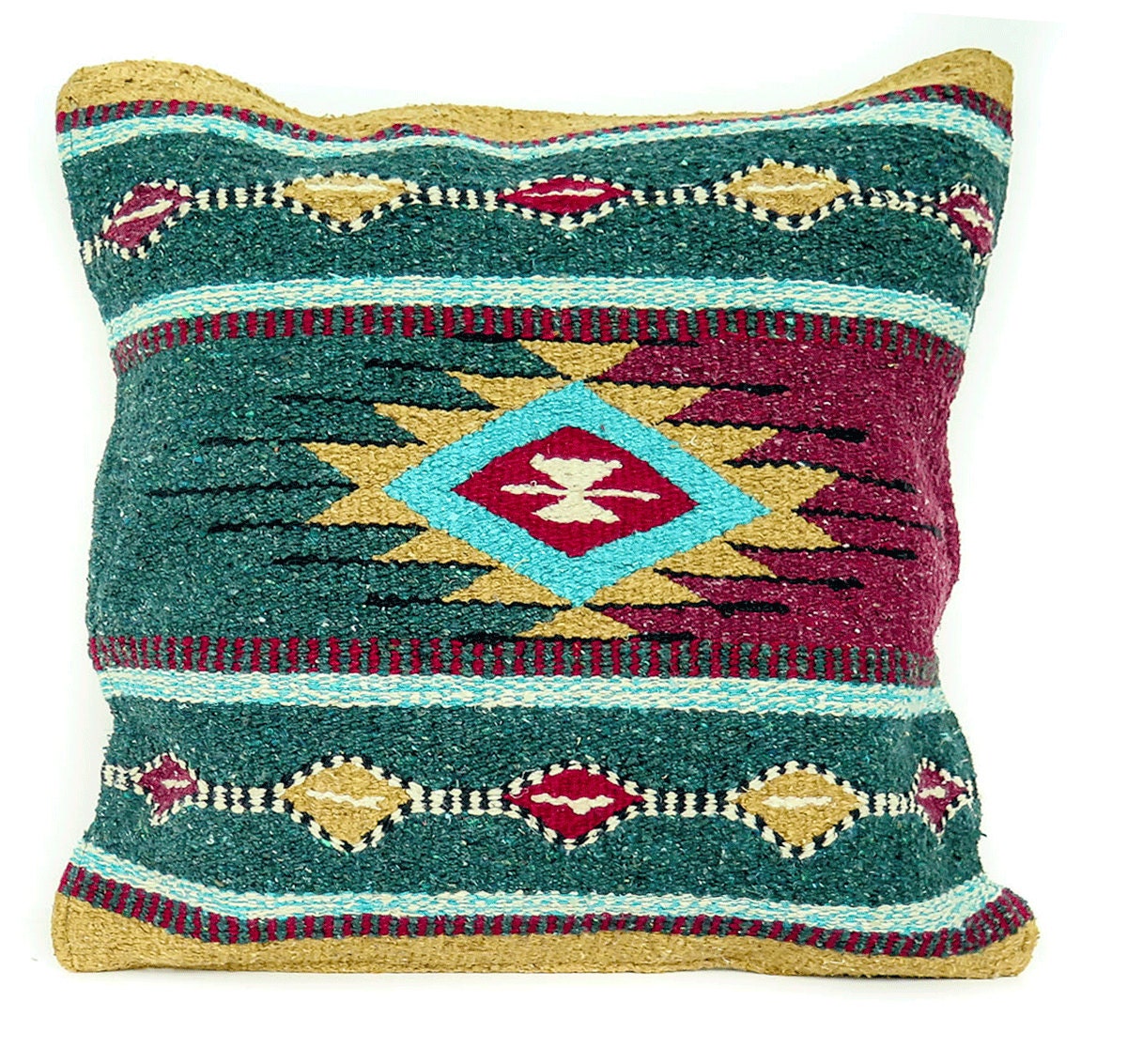Native American Geometric Accent Pillow Emerald by