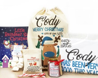 Personalised boy reindeer Christmas Eve treat gift bag | Pre -filled with Christmas goodies | Christmas eve box filler
