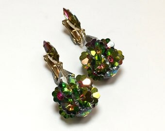 60s Crystal Watermelon Dangle Earrings | AB Crystal Drop Earrings | Lewis Segal