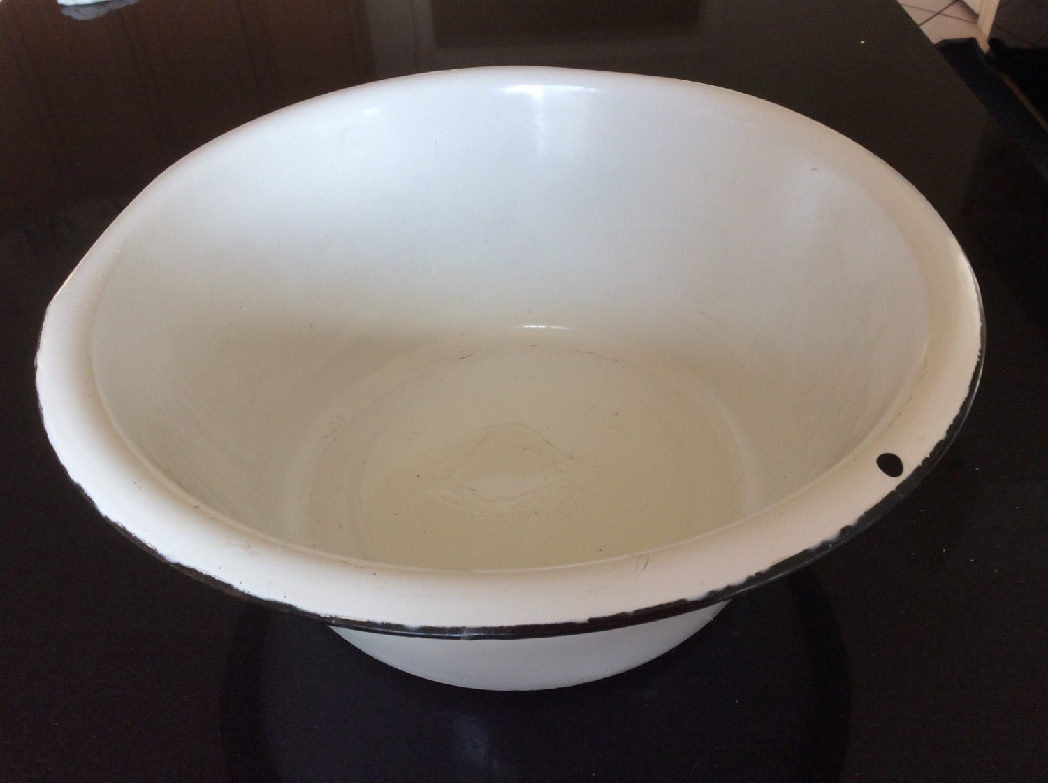 Medium industrial white enamel bowl. Enamel wash basin.