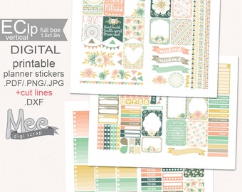 Sweet Boho Girl PRINTABLE planner stickers,Flower planner stickers,Shabby chic floral,mint blush gold ,EClp sticker kit,spring stickers