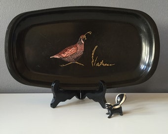 Vintage Mid Century Modern Couroc of Monterey Quail Tray