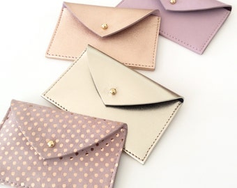 Leather Card Holder Leather Card Case Envelope Wallet Leather Credit Card holder Business Card Case ID Wallet Minimal Rose Gold Holder.Pulpo