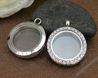 5pcs 30x30x7mm floating charms locket,White gold plated galss locket pendant,wish box,round glass locket with crystals