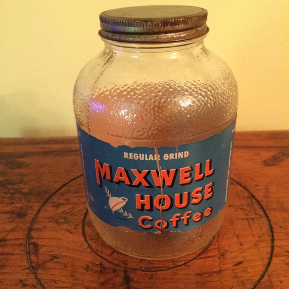 Antique/Vintage Maxwell House Coffee Jar with lid
