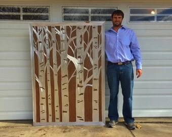 Large aspen tree metal wall art for kitchen or above fireplace 4 foot by 5.5 foot aspen trees made of aluminum and steel, Wall art,