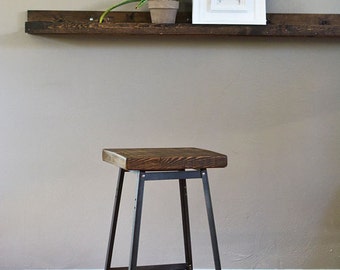 Reclaimed Urban Wood Seating Industrial Bar Stool Chair -Industrial Modern-From Salvaged Barn Wood - FAST SHIPPING